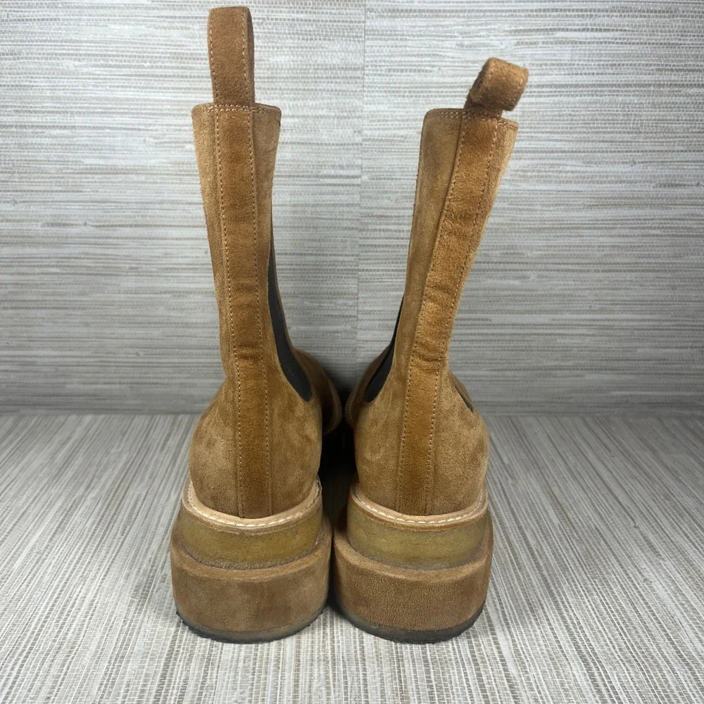 FRAME Suede Chelsea Boots Tan Brown Elastic Side Block Heel Women's 38.5‎ Boho
